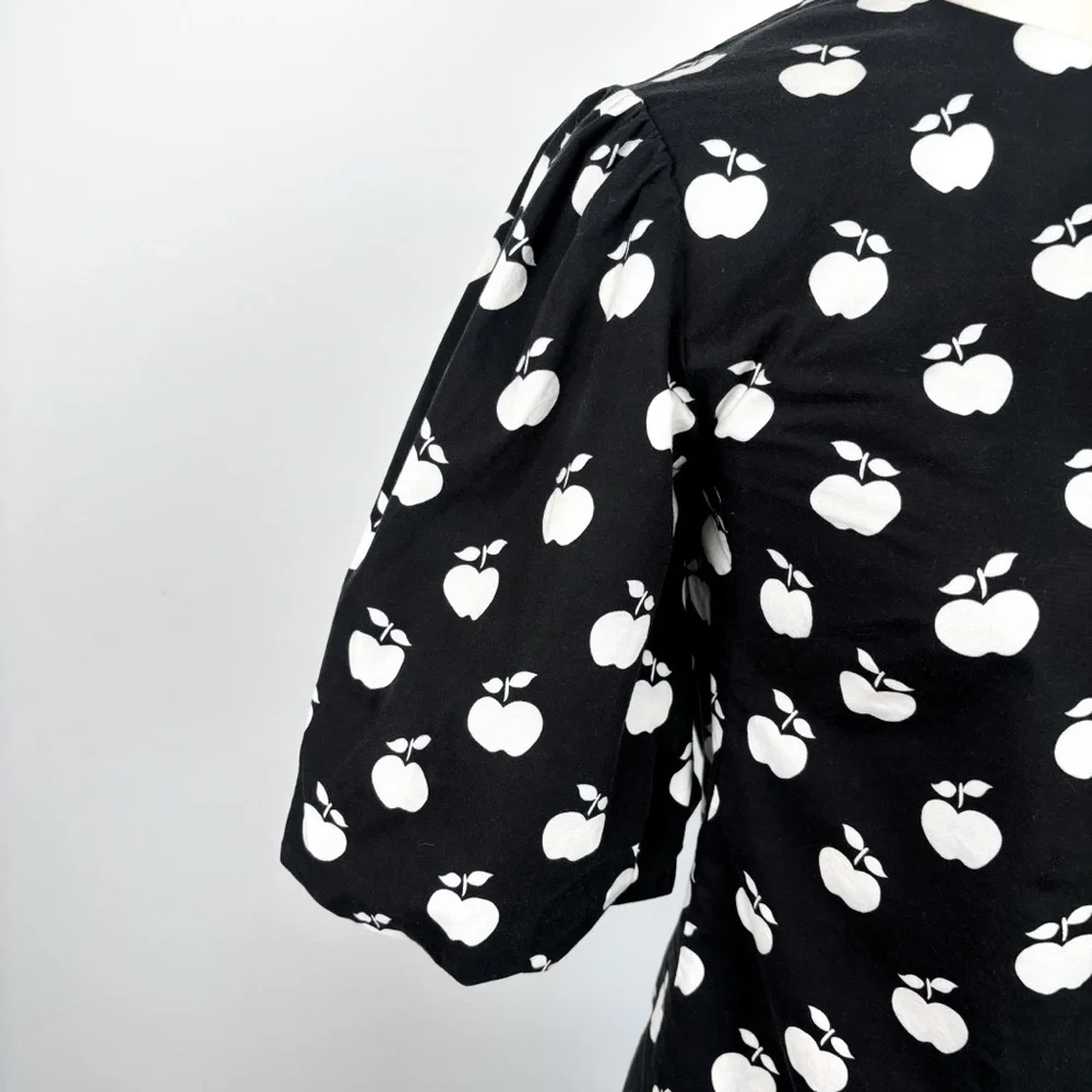 NEW Kate Spade Apple Toss Taxi Black‎ White Puff Sleeve Dress
